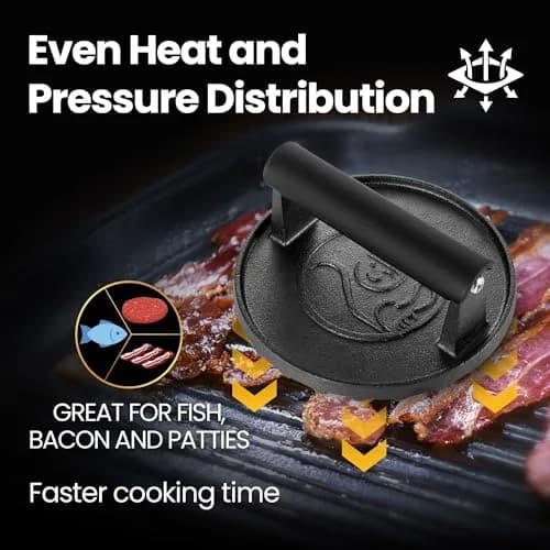 Gourmet Easy Cast Iron Smash Burger Press with Heat Resistant Handle 900g (2 lb) | Perfect Smash Burgers & Steaks thumbnail 3