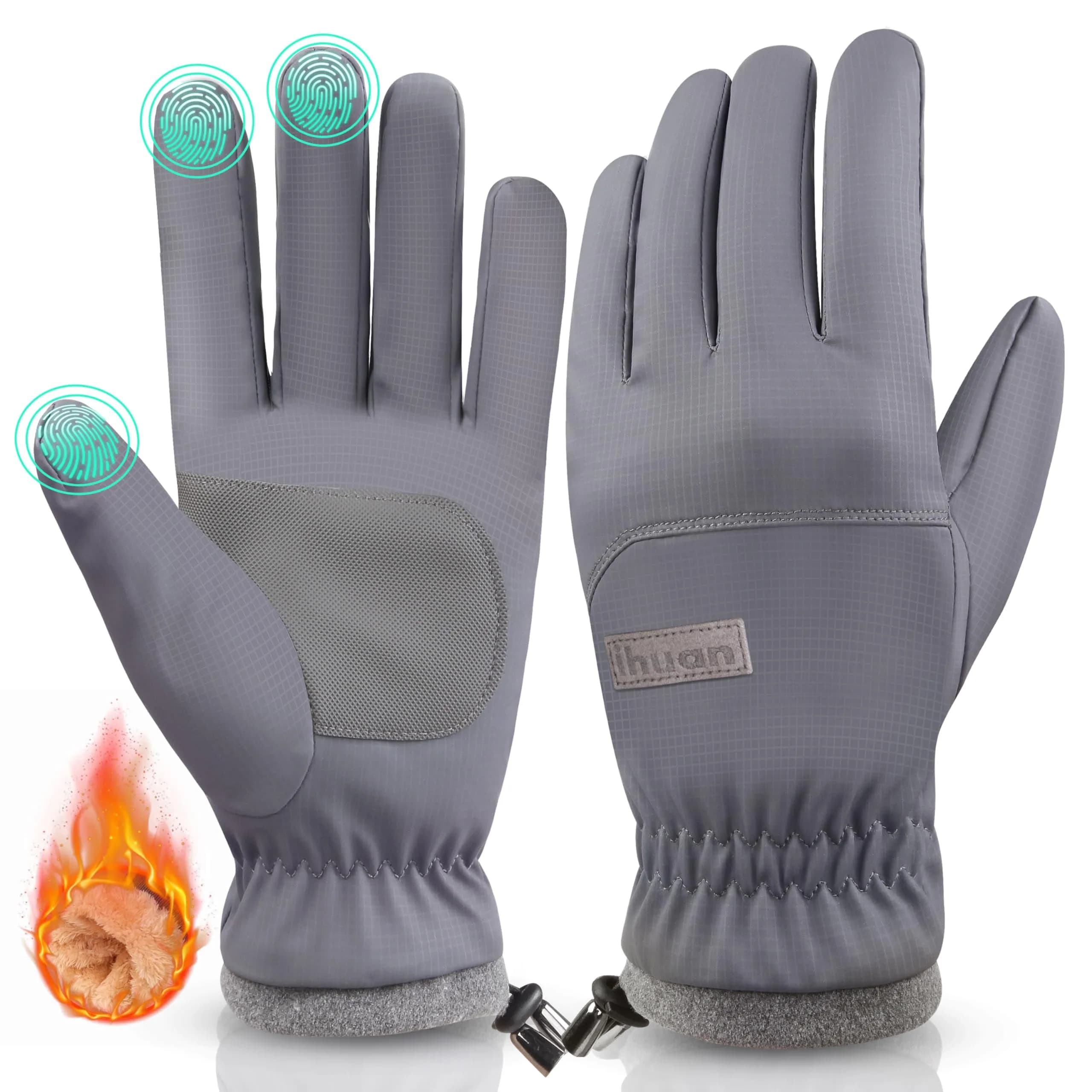 ihuan Waterproof Ski Gloves Medium Grey | Warm, Windproof, Water-Resistant for Cold Weather Activities - main product image