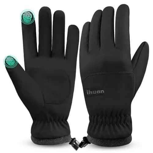 ihuan Winter Waterproof Ski Gloves for Men & Women, Warm Snow Cycling Cold Weather, Driving Biking Running (Medium, Black) thumbnail 1