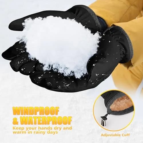 ihuan Winter Waterproof Ski Gloves for Men & Women, Warm Snow Cycling Cold Weather, Driving Biking Running (Medium, Black) thumbnail 4