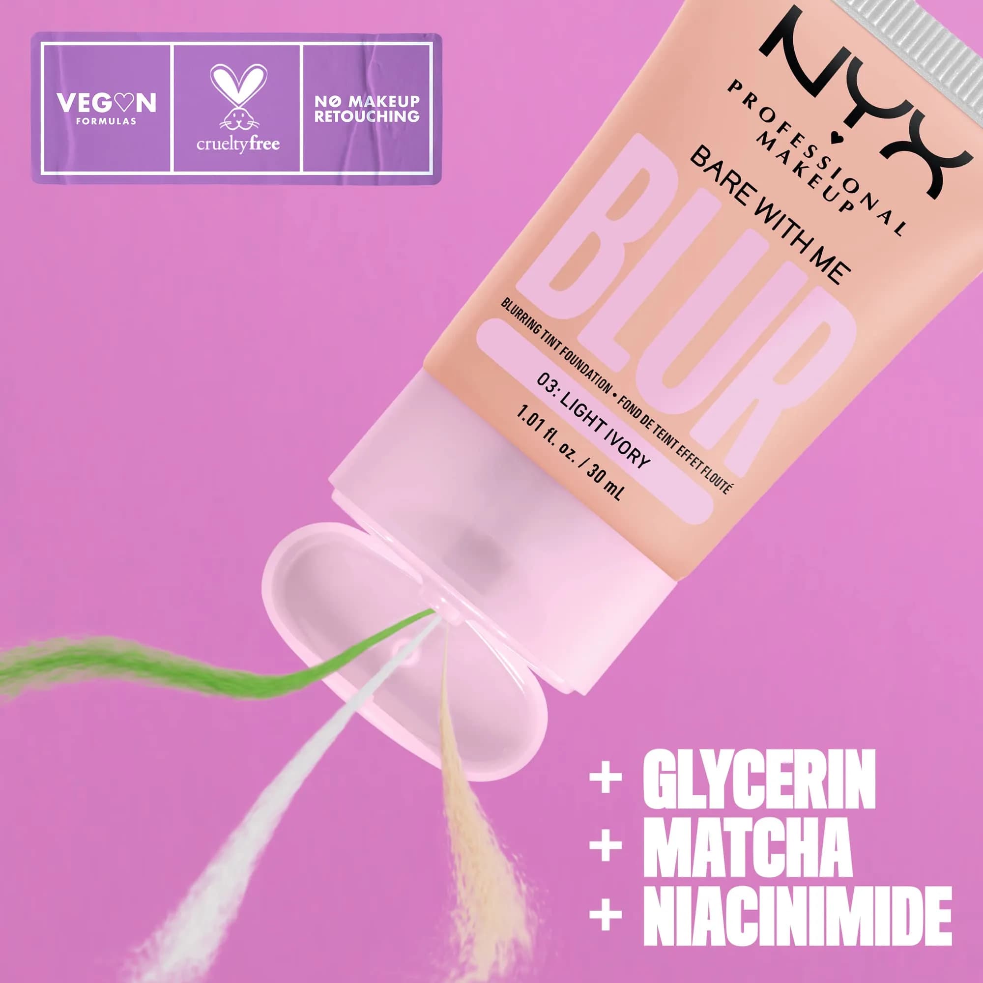 NYX PROFESSIONAL MAKEUP Bare With Me Blur Tint Foundation Light Ivory 30ml (1.01 Fl Oz) | Matte Blurred Finish - view 2