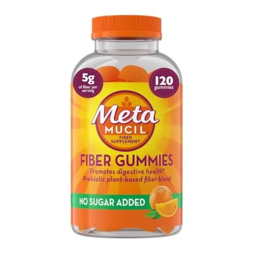 Metamucil Fiber Gummies for Adults, No Sugar Added Orange Flavor, 5g Prebiotic Plant Based Fiber Supplement Blend, 120 Count thumbnail 1