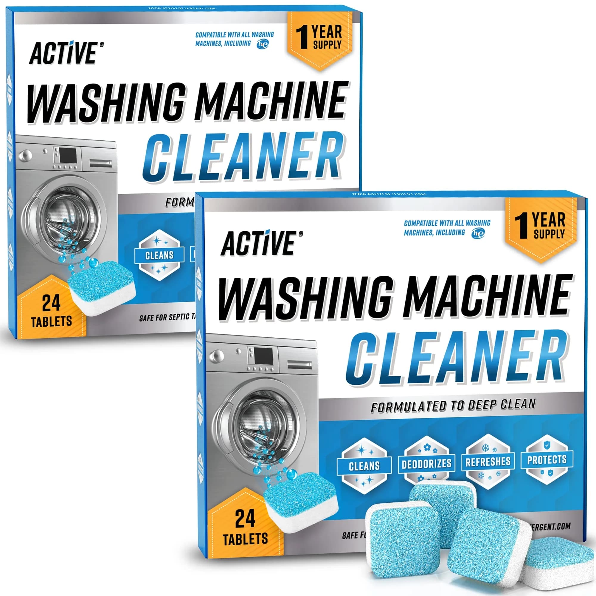 ACTIVE Washing Machine Cleaner Descaler Tablets | 48 Pack Value Size HE Front Loader & Top Load Washer - main product image