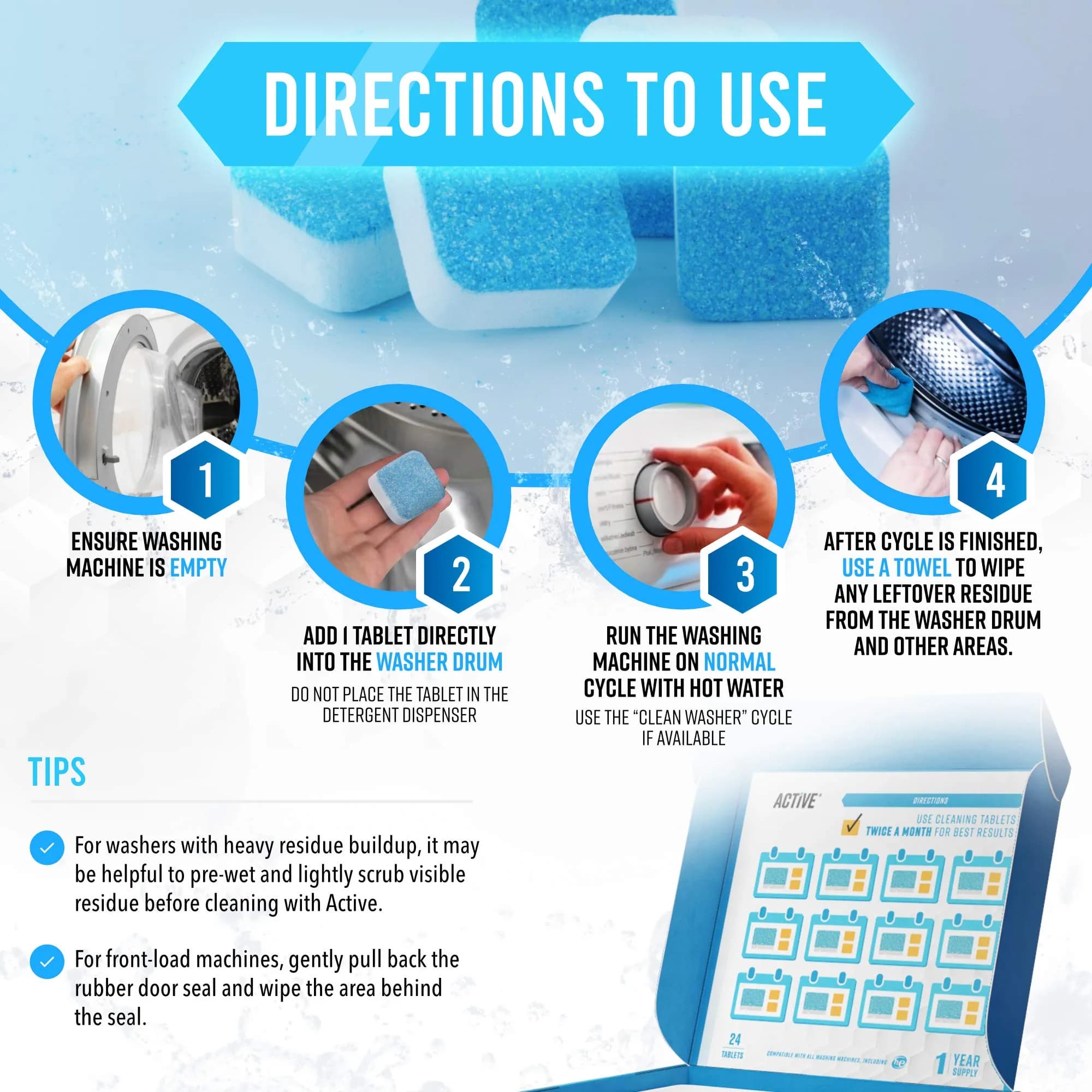 ACTIVE Washing Machine Cleaner Descaler Tablets | 48 Pack Value Size HE Front Loader & Top Load Washer - view 4