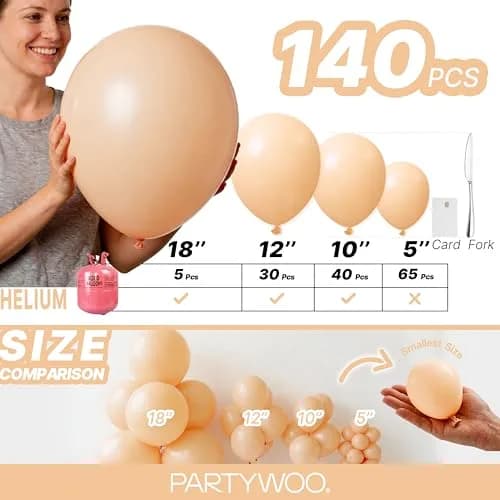 PartyWoo Nude Balloons 140pcs Apricot Boho Fall Color Assorted Sizes | 18 12 10 5 Inch thumbnail 6