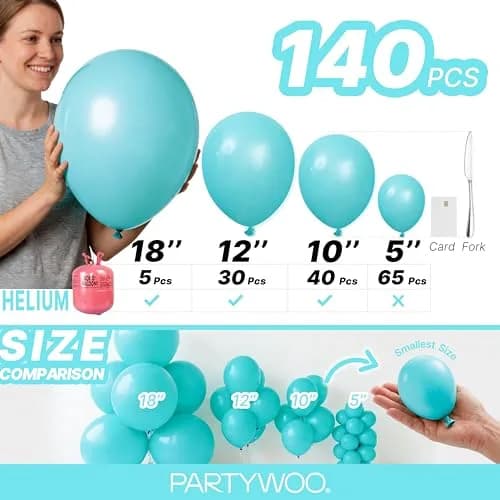 PartyWoo Teal Balloons 140 Count (Pack of 1) | Assorted Colors for Parties thumbnail 6