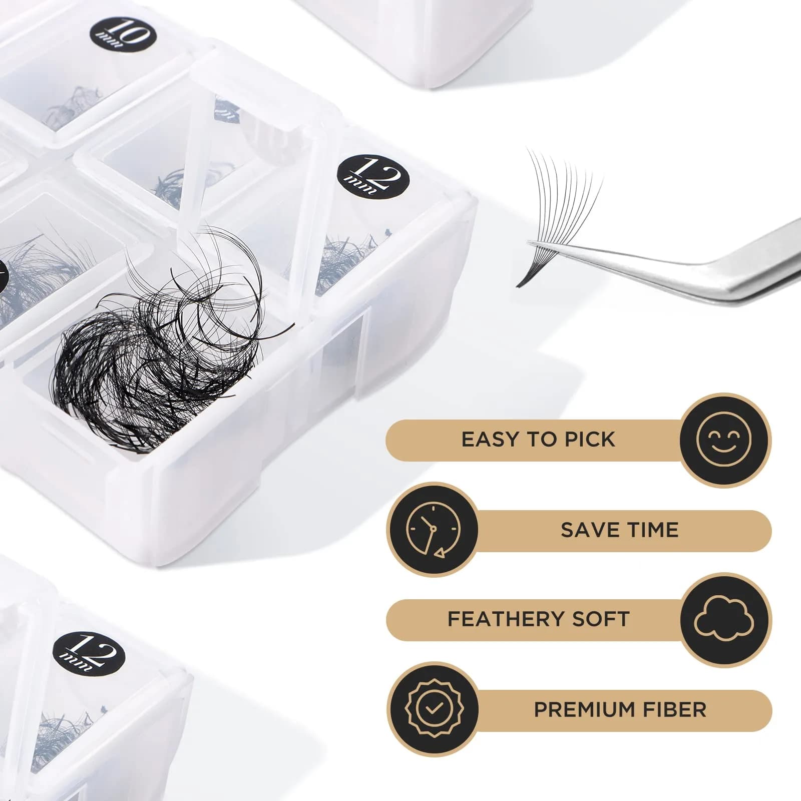 LASHVIEW 1000 Premade Volume Eyelash Extensions 10D D Curl 0.07mm Mixed Tray 9-16mm | Handmade Faux Mink - view 5