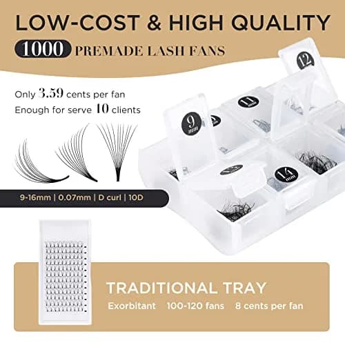 LASHVIEW 1000 Premade Volume Eyelash Extensions 10D D Curl 0.07mm Mixed Tray 9-16mm | Handmade Faux Mink thumbnail 2