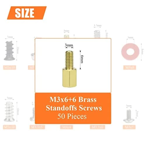 HELIFOUNER M3x6+6mm Brass Hex Standoffs Screws | Durable, Easy Install, 50 pcs thumbnail 2