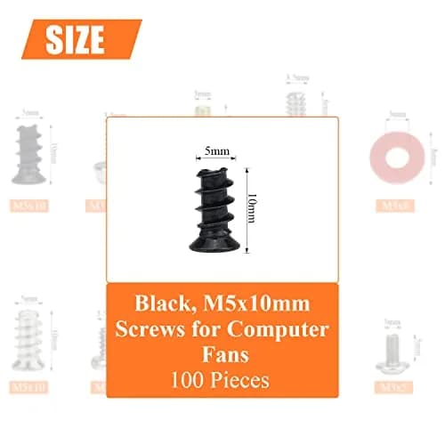HELIFOUNER Black Computer Fan Mount Screws M5x10mm | Durable Carbon Steel, Easy Install, 100 Pieces thumbnail 2