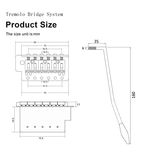 SAPHUE Black Stratocaster Tremolo Bridge Set 52.5mm (2-1/16 inch) | Fits Fender Strat Squier Electric Guitar thumbnail 4
