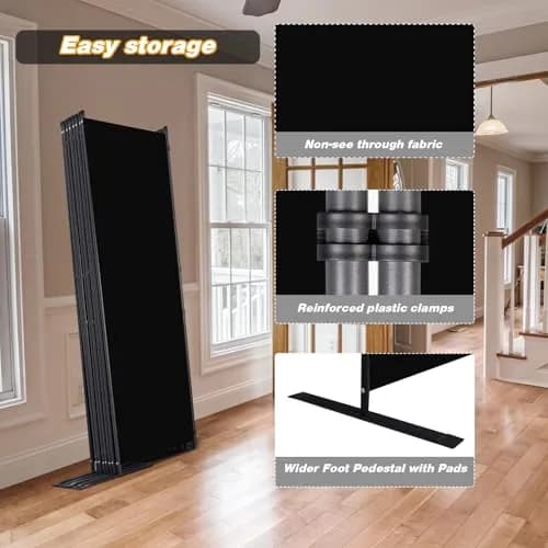 CHOSENM 8 Panel Room Divider 22"x71.3" (176" W x 71.3" H) | Black Folding Privacy Screen with Wider Feet thumbnail 4