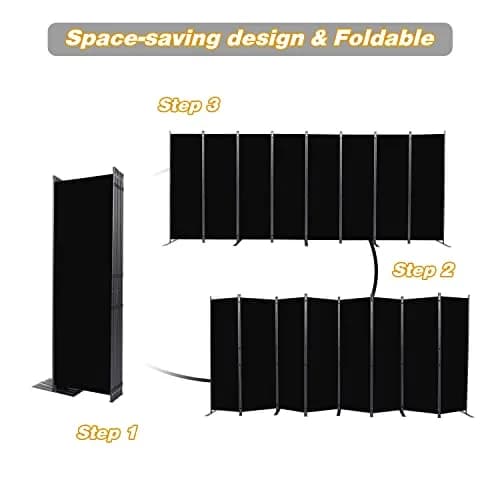 CHOSENM 8 Panel Room Divider 22"x71.3" (176" W x 71.3" H) | Black Folding Privacy Screen with Wider Feet thumbnail 5