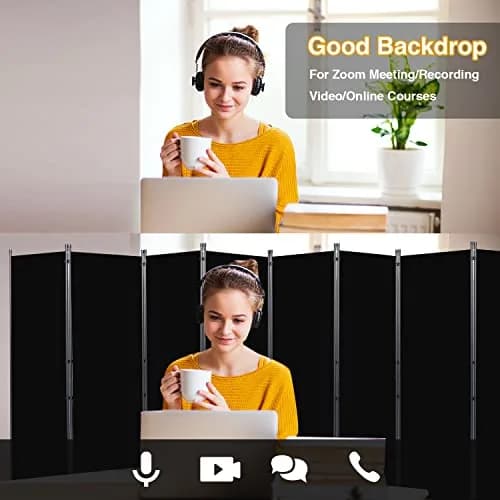 CHOSENM 8 Panel Room Divider 22"x71.3" (176" W x 71.3" H) | Black Folding Privacy Screen with Wider Feet thumbnail 7