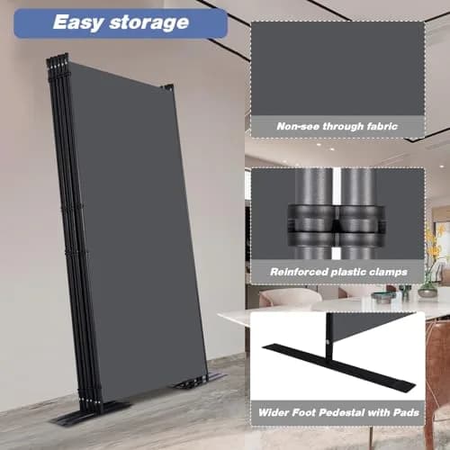CHOSENM 6 Panel Room Divider Grey 204" W x 71.3" H | Stable Iron Frame, Tear-Resistant Fabric thumbnail 4