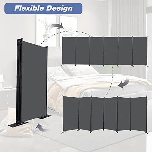 CHOSENM 6 Panel Room Divider Grey 204" W x 71.3" H | Stable Iron Frame, Tear-Resistant Fabric thumbnail 5