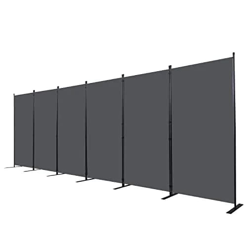 CHOSENM 6 Panel Room Divider Grey 204" W x 71.3" H | Stable Iron Frame, Tear-Resistant Fabric thumbnail 1