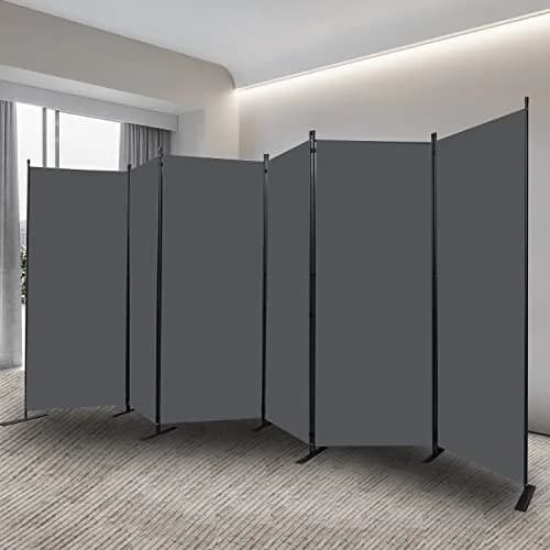 CHOSENM 6 Panel Room Divider Grey 204" W x 71.3" H | Stable Iron Frame, Tear-Resistant Fabric thumbnail 7