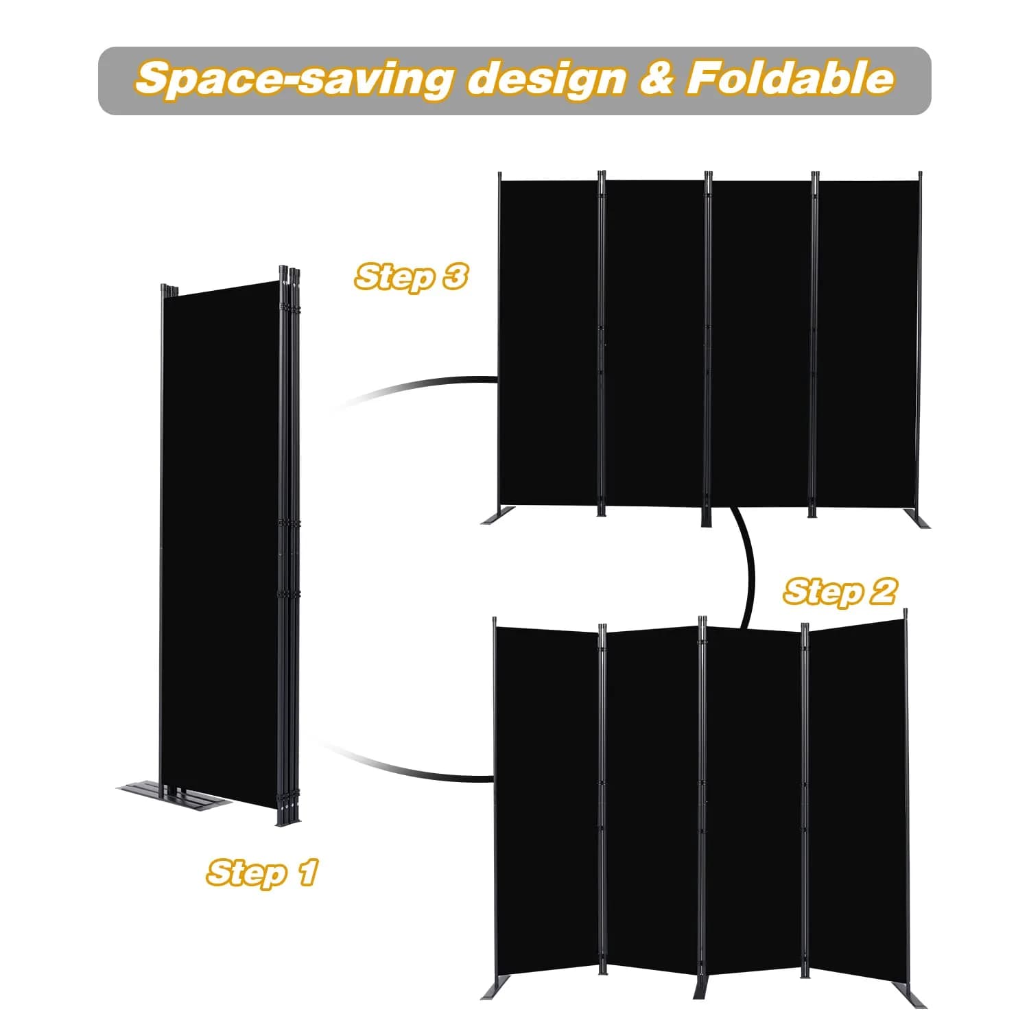 CHOSENM 4 Panel Room Divider 22"x71.3" (88" W x 71.3" H) | Stable Iron Frame Black - view 5