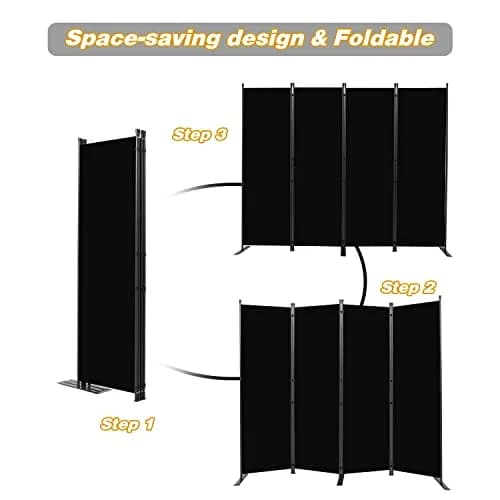 CHOSENM 4 Panel Room Divider 22"x71.3" (88" W x 71.3" H) | Stable Iron Frame Black thumbnail 5