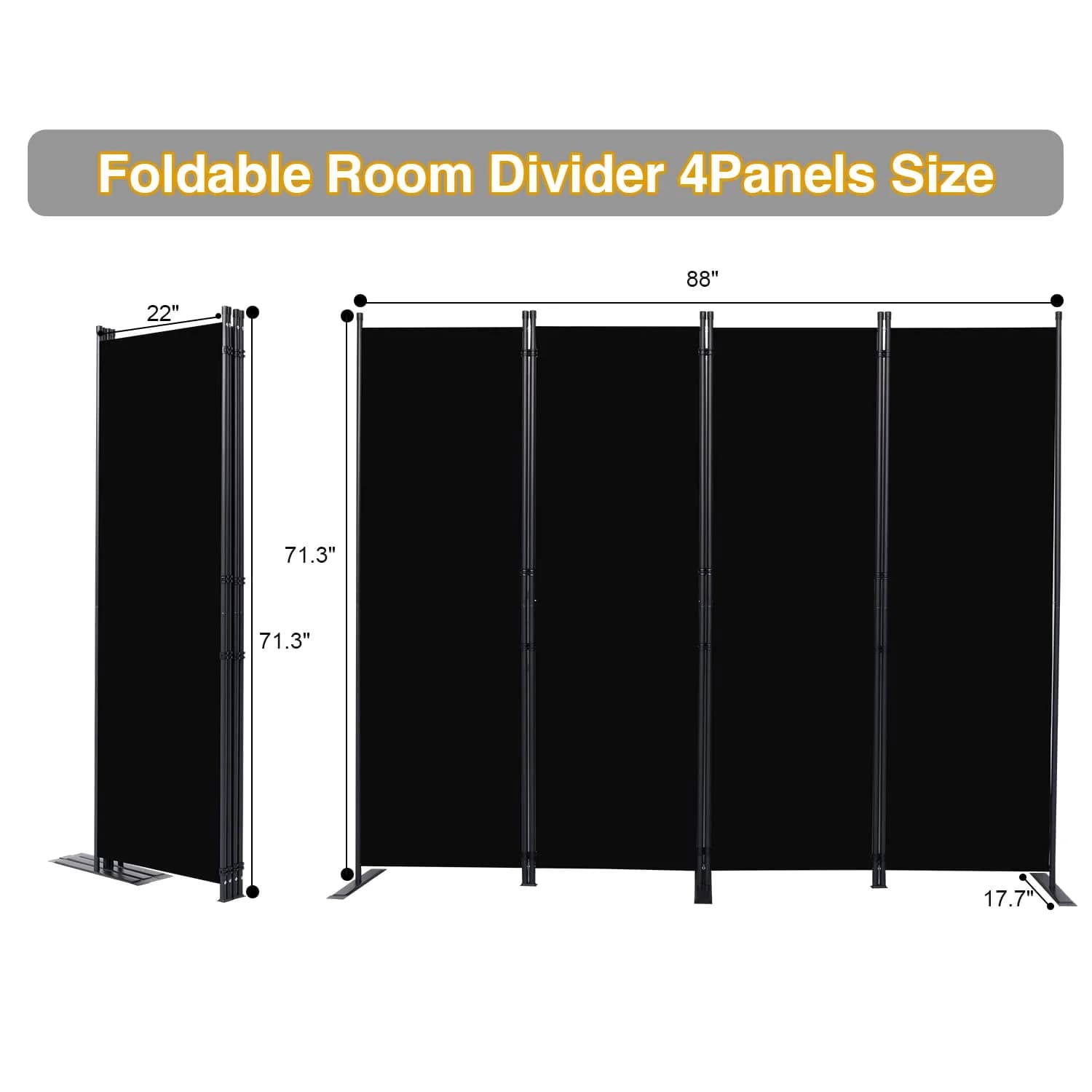 CHOSENM 4 Panel Room Divider 22"x71.3" (88" W x 71.3" H) | Stable Iron Frame Black - view 2