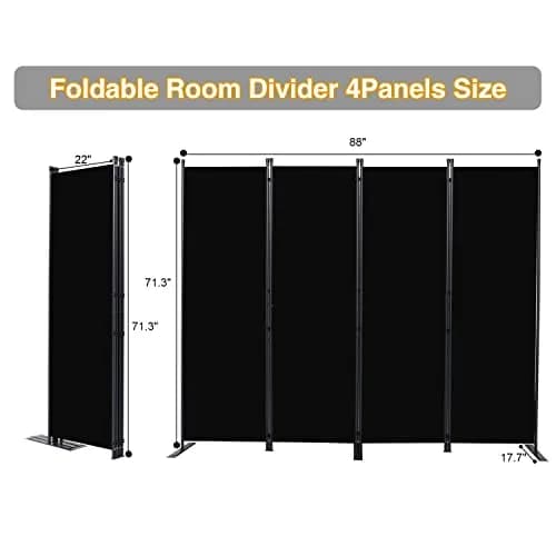 CHOSENM 4 Panel Room Divider 22"x71.3" (88" W x 71.3" H) | Stable Iron Frame Black thumbnail 2