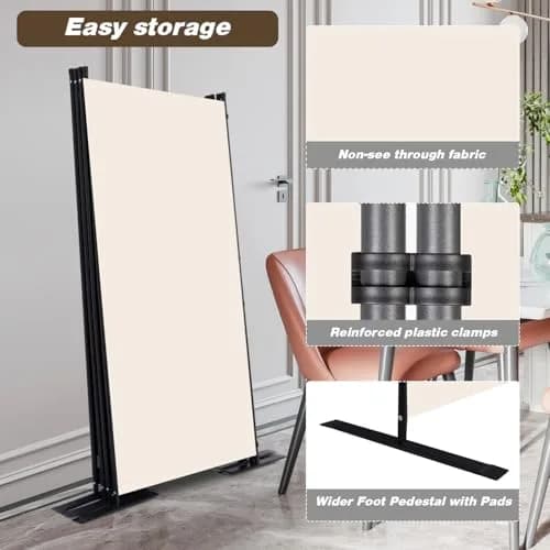 CHOSENM 4 Panel Room Divider Privacy Screen 136" W x 71.3" H | Stable Iron Frame, Beige Fabric thumbnail 4