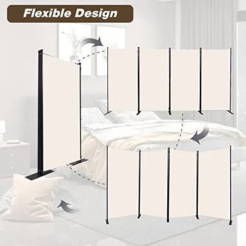 CHOSENM 4 Panel Room Divider Privacy Screen 136" W x 71.3" H | Stable Iron Frame, Beige Fabric thumbnail 5