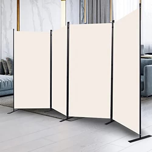 CHOSENM 4 Panel Room Divider Privacy Screen 136" W x 71.3" H | Stable Iron Frame, Beige Fabric thumbnail 6