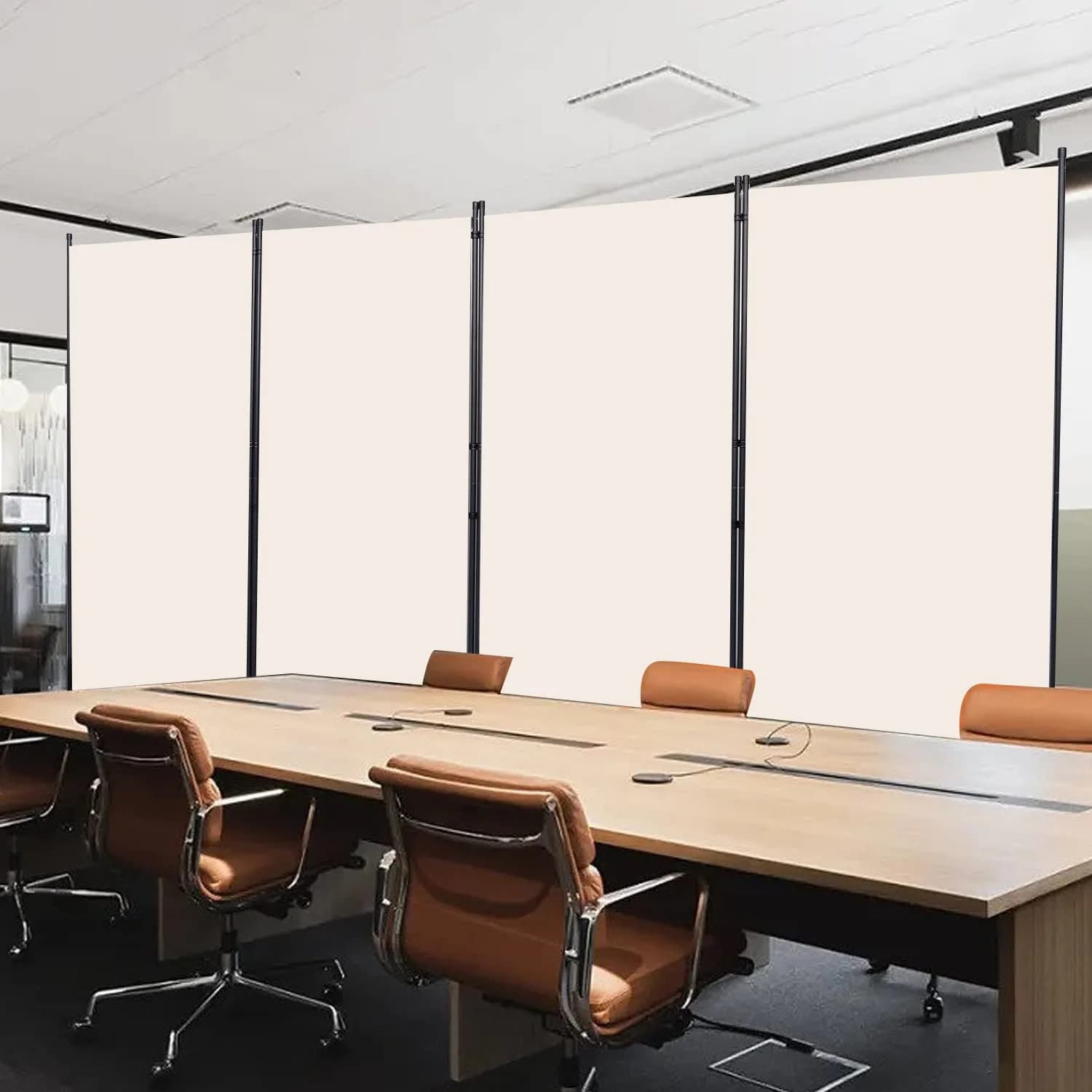 CHOSENM 4 Panel Room Divider Privacy Screen 136" W x 71.3" H | Stable Iron Frame, Beige Fabric - view 7