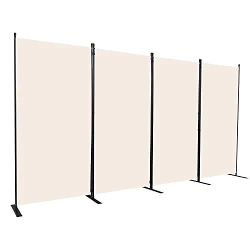 CHOSENM 4 Panel Room Divider Privacy Screen 136" W x 71.3" H | Stable Iron Frame, Beige Fabric thumbnail 1