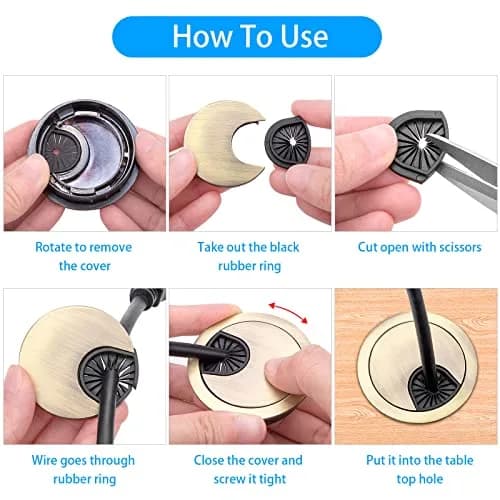 Petutu Desk Grommet 2 Inch Metal Cable Grommet Bronze 2 Pack | Space-Saving Cable Organizer thumbnail 4