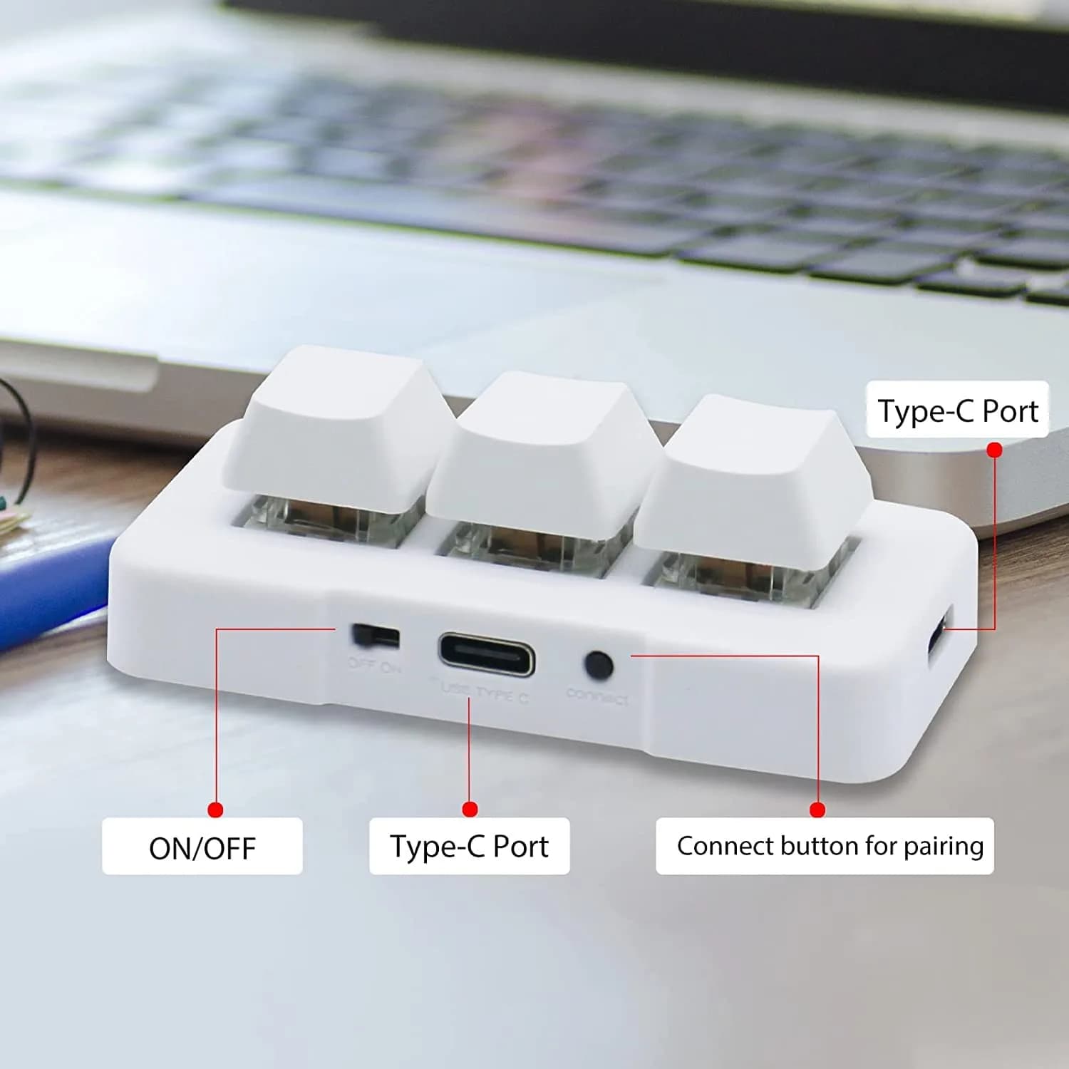 PCsensor 3-Key Mini Keypad Wireless Mechanical Gaming Keyboard with RGB LED | Programmable Hot Keys - view 3