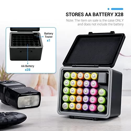 JJC AA Battery Case for 28x AA Batteries with Detachable Tester | Organizes and Protects thumbnail 2