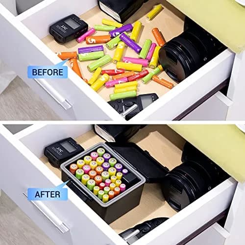 JJC Hard Battery Storage Case Holder with Tester for 20 AA & 14 AAA Batteries | Water-Resistant & Shockproof thumbnail 2