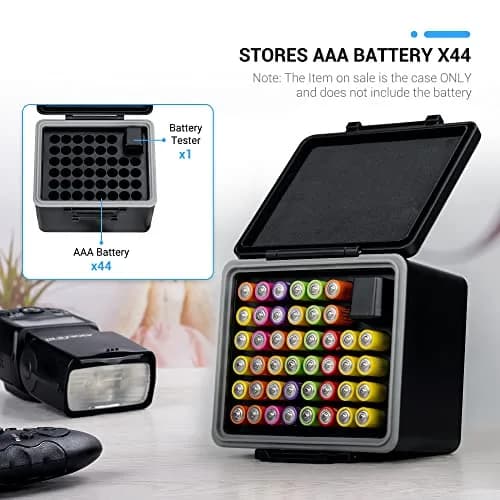 JJC AAA Battery Hard Case with Tester for 44 AAA Batteries | Organizes & Protects thumbnail 2