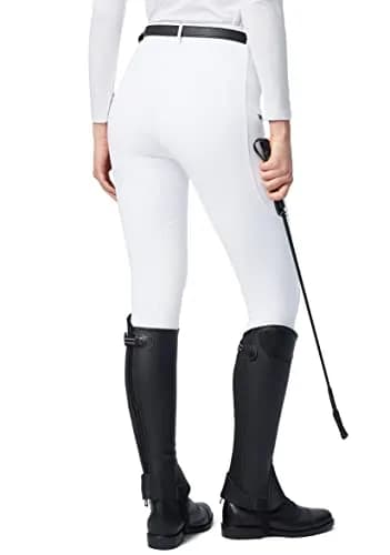 SANTINY Women's Horse Riding Pants with Zipper Pockets Knee-Patch Schooling Tights for Women (White_M) | Breathable & Fitted Breeches thumbnail 3