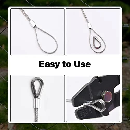 FGBNM Heavy Duty Wire Rope Crimping Tool Kit with 328ft 1/16" Stainless Steel Cable & Aluminum Sleeves | Crimper, Cutters, Thimbles Included thumbnail 5