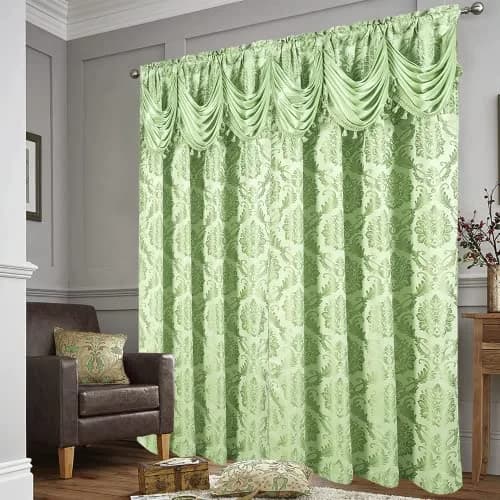 DreamField Linen Jacquard Window Curtains 274.32cm (108"W) x 213.36cm (84"L) Set | Elegant Damask Design with Valance & Tie-Backs thumbnail 4