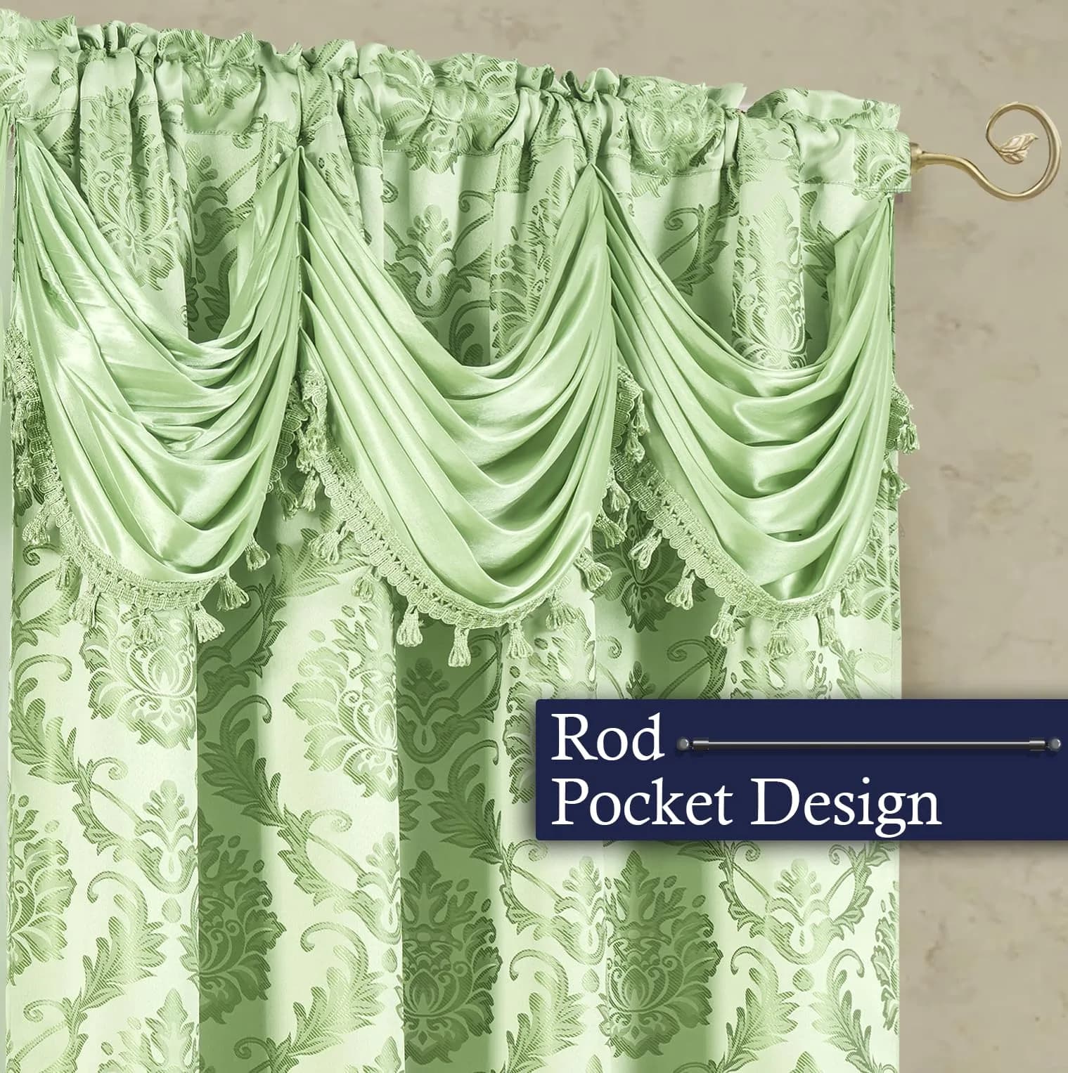 DreamField Linen Jacquard Window Curtains 274.32cm (108"W) x 213.36cm (84"L) Set | Elegant Damask Design with Valance & Tie-Backs - view 5