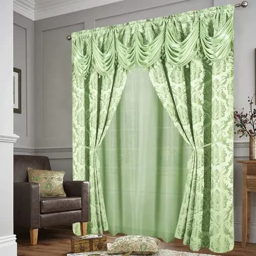 DreamField Linen Jacquard Window Curtains 274.32cm (108"W) x 213.36cm (84"L) Set | Elegant Damask Design with Valance & Tie-Backs thumbnail 7