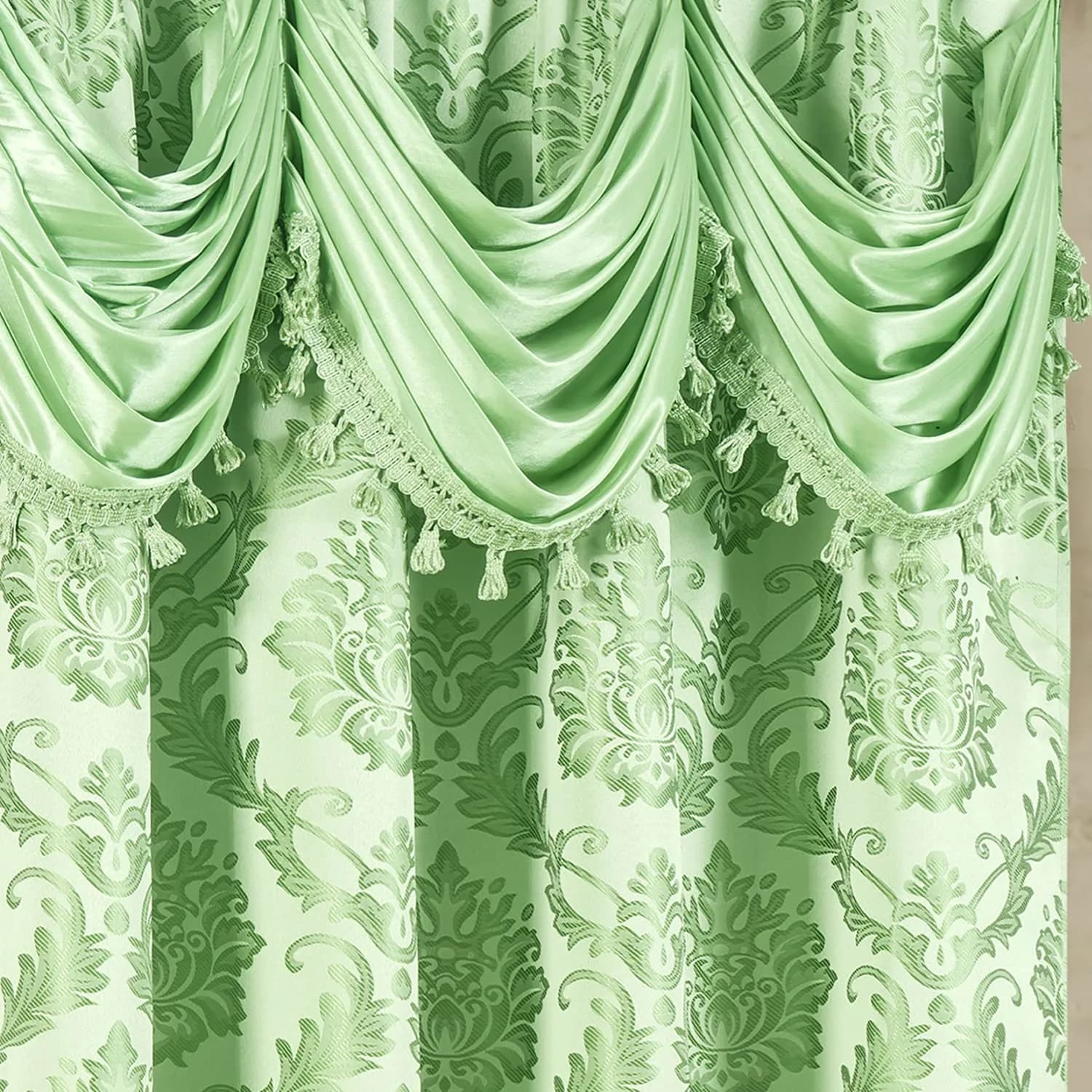 DreamField Linen Jacquard Window Curtains 274.32cm (108"W) x 213.36cm (84"L) Set | Elegant Damask Design with Valance & Tie-Backs - view 8