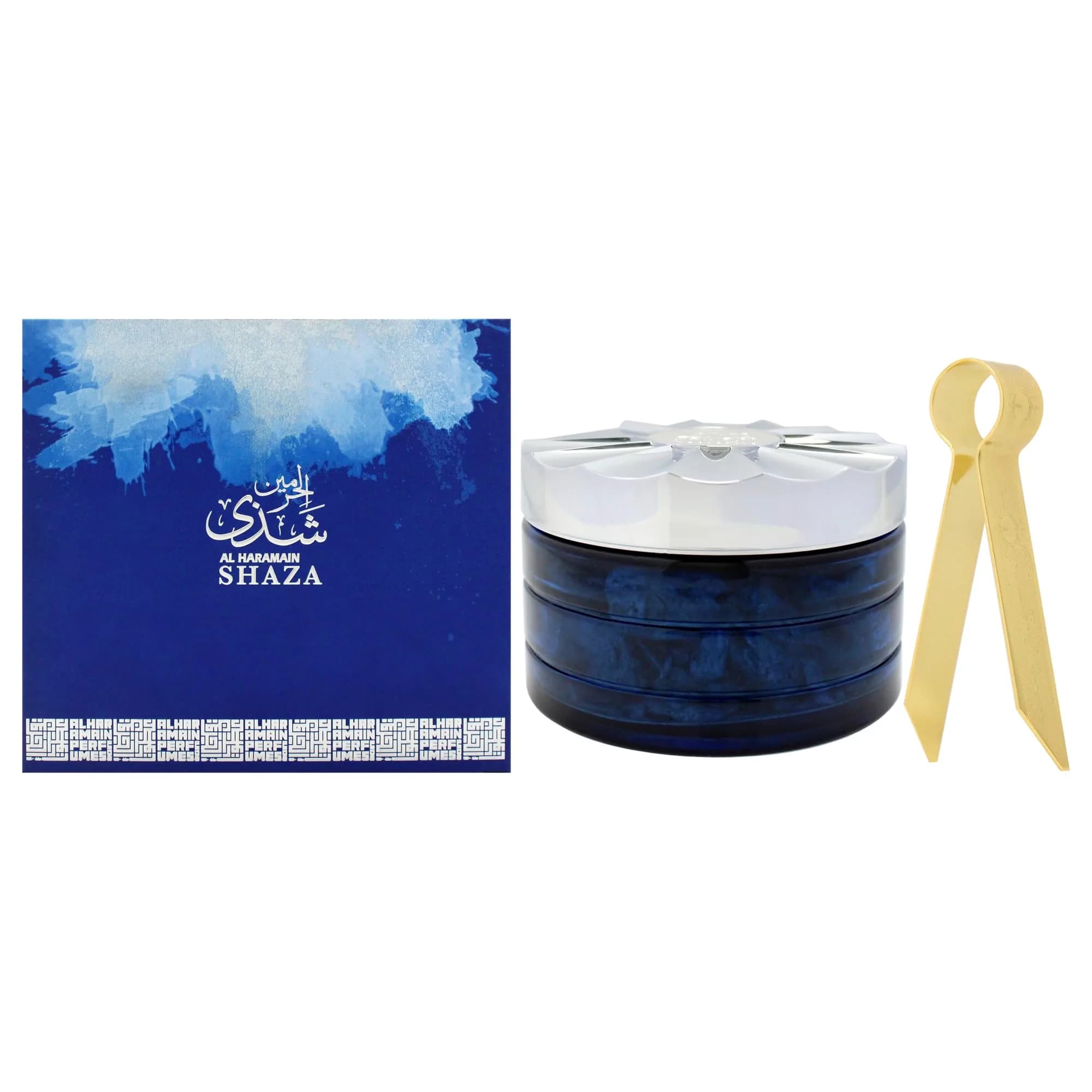 Al Haramain Shaza Silver Oud Maal Attar 2.5 oz | Traditional Incense for Home & Events — Blue