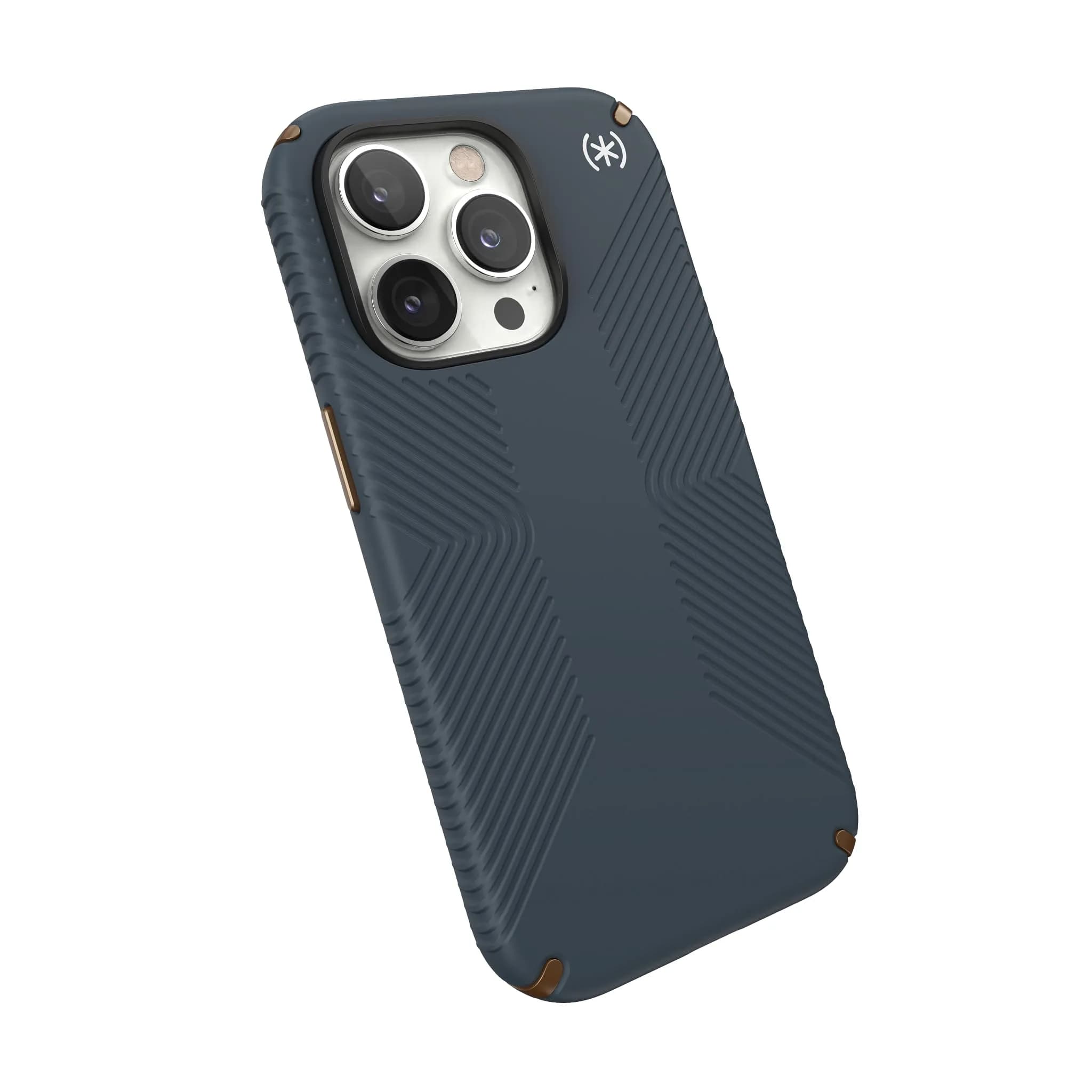 Speck Presidio® 2 Grip MagSafe® Case for iPhone® 14 Pro | Drop & Scratch Protection — Charcoal/Cool Bronze/White