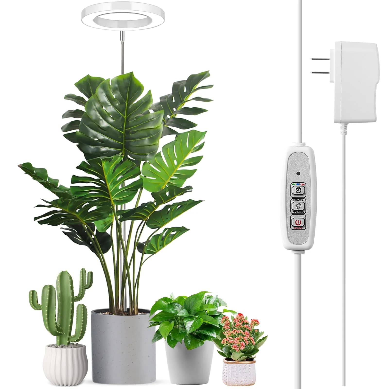 LORDEM Grow Light for Indoor Plants, Full Spectrum LED 2 Packs | Auto Timer & Dimmable Brightness (70-120 chars) — White-6.3in