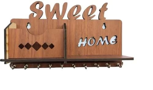 My Dream Carts Sweet Home MDF Wood Key Holder with Mobile Charge Stand | 24 cm (9.4 in) Width thumbnail 1