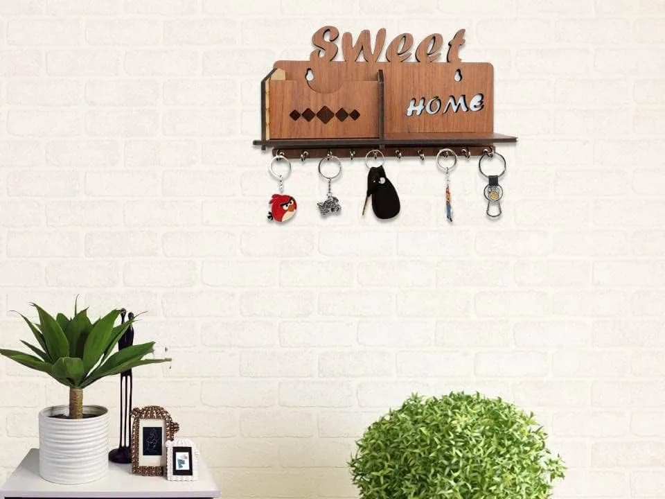 My Dream Carts Sweet Home MDF Wood Key Holder with Mobile Charge Stand | 24 cm (9.4 in) Width thumbnail 3