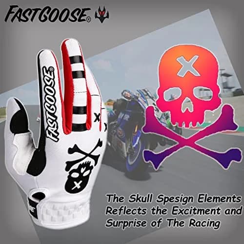 FASTGOOSE Dirt Bike Motorcycle Gloves - Motocross, ATV & Cycling, White, Medium thumbnail 4
