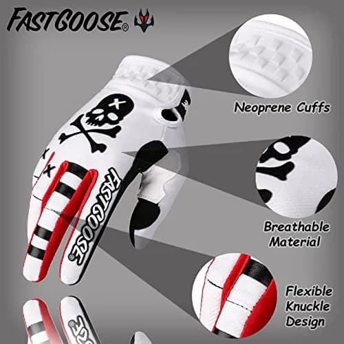 FASTGOOSE Dirt Bike Motorcycle Gloves - Motocross, ATV & Cycling, White, Medium thumbnail 2