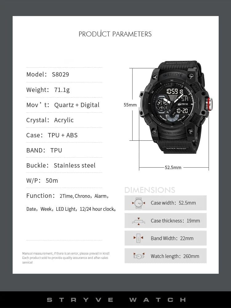 Gosasa Men's Multi-Function Military Sports Watch 50mm (1.96") | Dual Time Analog-Digital LED thumbnail 5